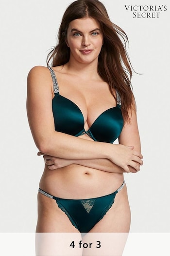 Victoria's Secret Black Ivy Green Lace Shine Strap Cheeky Knickers (R80693) | £20