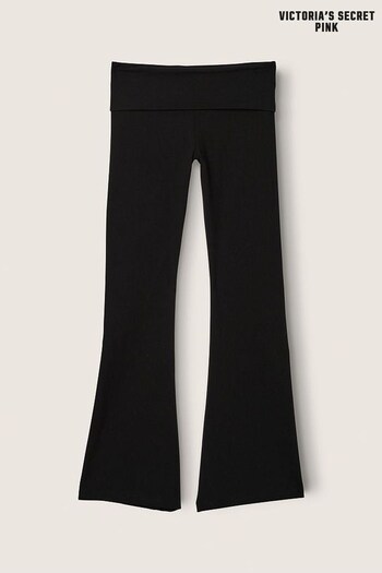 Victoria's Secret PINK Pure Black Basic Cotton Foldover Flare Leggings (R80713) | £36