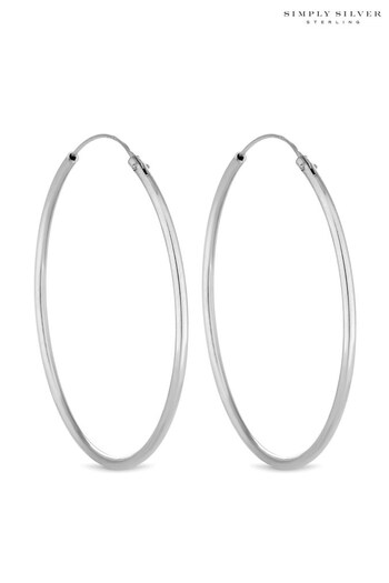 Simply Silver Silver Sterling Silver 925 50mm Sleeper Hoop Earrings (R80923) | £40