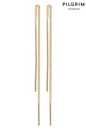 PILGRIM Gold Plated Recycled Tahoe Thread Chain Drop Earrings (R82385) | £33