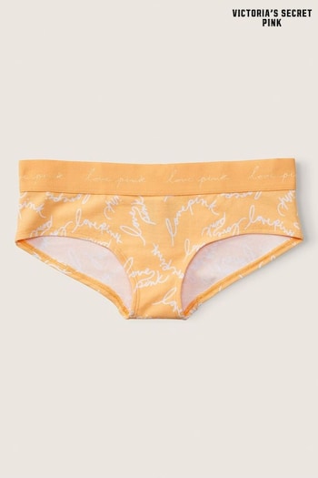 Victoria's Secret PINK Pale Banana Script Logo Print Orange Hipster Cotton Logo Knickers (R82486) | £9