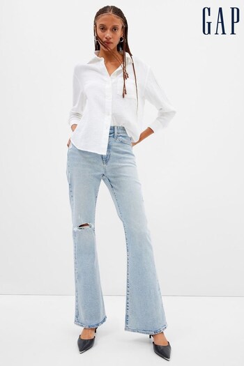 Gap Light Wash Blue High Waisted Ripped 70's Flared Jeans (R82561) | £50