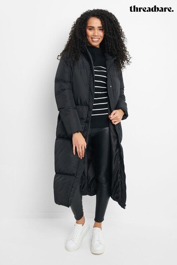 Threadbare Black Longline Hooded Padded Coat (R83604) | £46