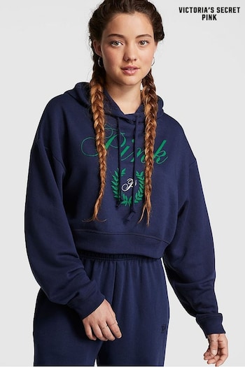 Victoria's Secret PINK Midnight Navy Blue Fleece Cropped Hoodie (R83645) | £39