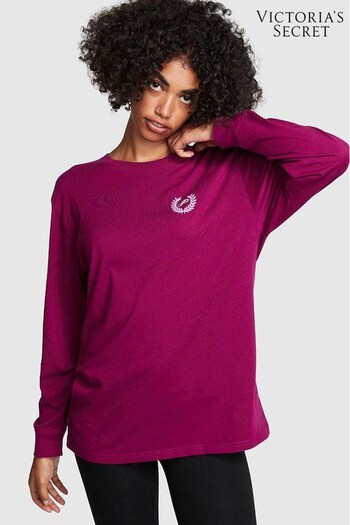 Victoria's Secret Vivid Magenta Pink Long Sleeve Oversized Campus T-Shirt (R83652) | £30