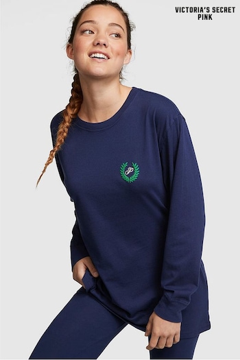 Victoria's Secret PINK Midnight Navy Blue Long Sleeve Oversized Campus T-Shirt (R83653) | £30