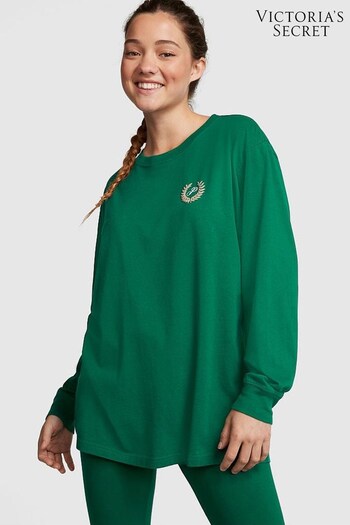 Victoria's Secret PINK Garnet Green Long Sleeve Oversized Campus T-Shirt (R83654) | £30
