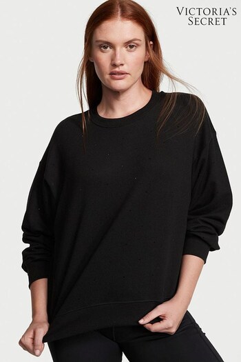 Victoria's Secret Black Graphic With Diamante Fleece Crew Sweatshirt (R83660) | £45