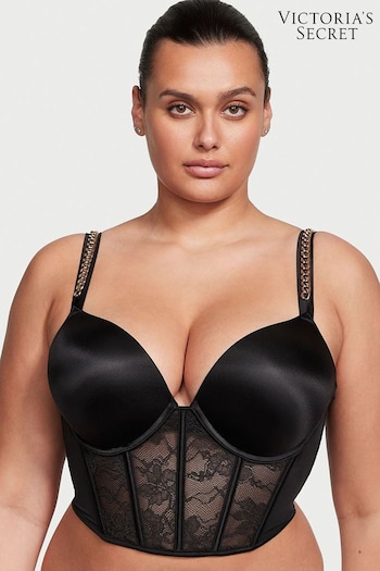 Victoria's Secret Black Lace Chain Push Up Shine Strap Adds 2 Cups Bombshell Bra (R83671) | £75