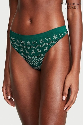 Victoria's Secret Black Ivy Green Reindeer Fairisle Smooth Thong Knickers (R83674) | £9