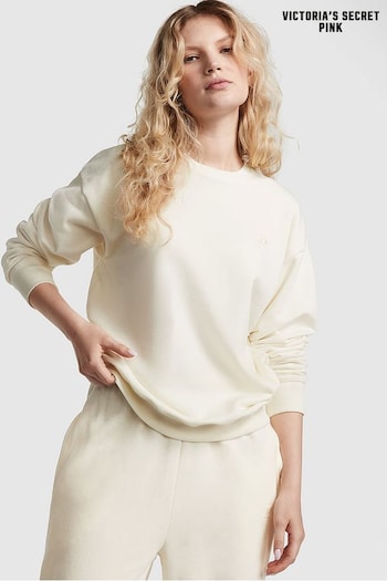 Victoria's Secret PINK Creamer Beige Fleece Oversized Sweatshirt (R83972) | £40