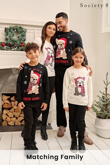 Society 8 White Paws Matching Family Dog Christmas Jumper (R84536) | £25