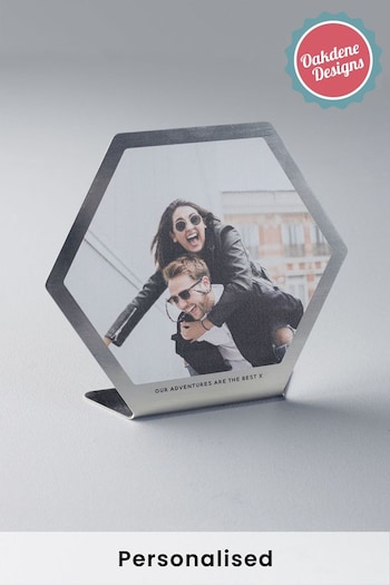 Personalised Photo Upload Brushed Metal Hexagon Picture Frame by Oakdene Designs (R84837) | £25