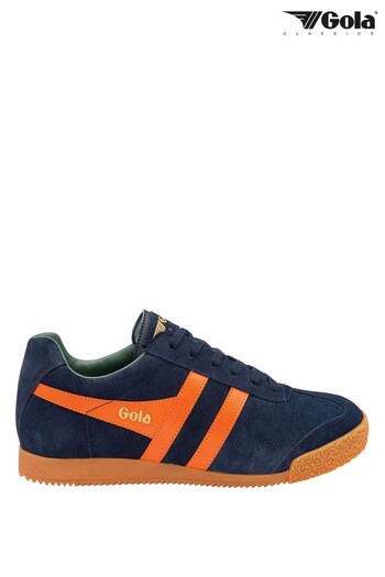 Gola Navy, Orange and Sage Men's Harrier Suede Lace-Up Trainers (R85001) | £85