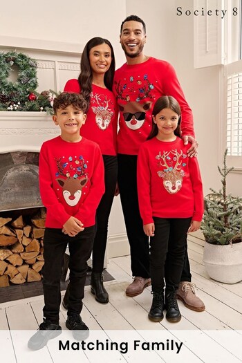 Society 8 Red Reindeer Matching Family Elf Christmas Jumper (R90694) | £20