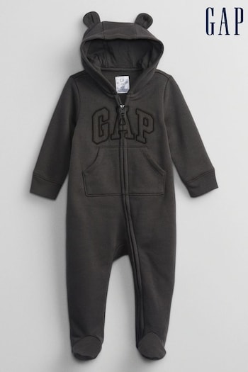 Gap Black Logo Zip Hooded All in One - Baby (Newborn - 12mths) (R90695) | £25