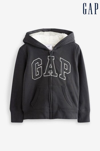 Gap Black Logo Zip Up Sherpa Lined Hoodie (R90764) | £35