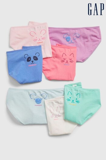 Gap Pink/Blue Kids Animal Graphic Cotton 7 Pack Bikini Briefs (R90779) | £25