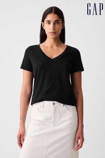 Gap Black Organic Cotton Vintage Short Sleeve V-Neck T-Shirt (R91629) | £18