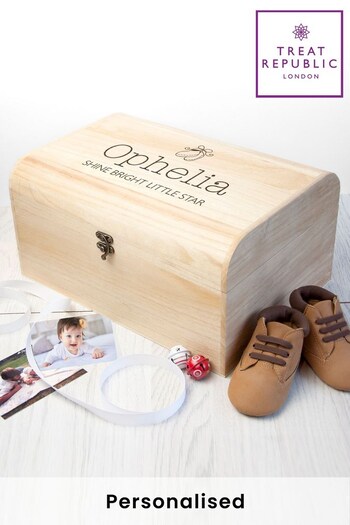 Personalised New Baby's Shoes Wooden Keepsake Chest by Treat Republic (R92038) | £39.99