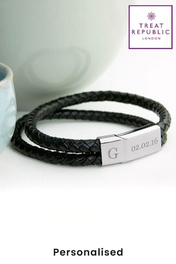 Personalised Dual Leather Bracelet by Treat Republic (R92051) | £30