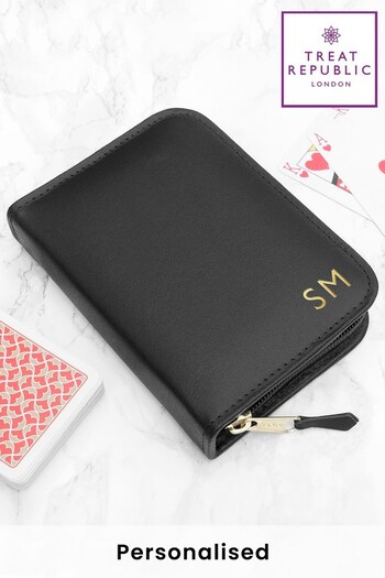 Personalised Leather Double Playing Card Case by Treat Republic (R92102) | £45