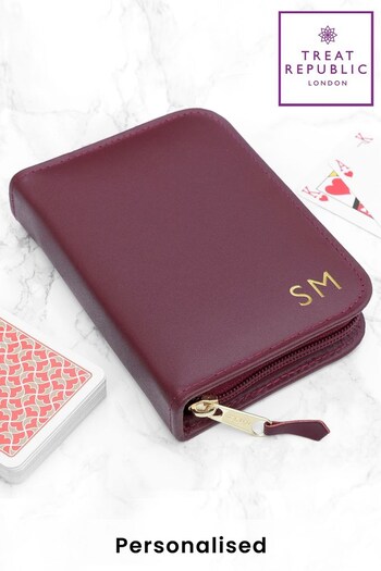 Personalised Leather Double Playing Card Case by Treat Republic (R92103) | £45