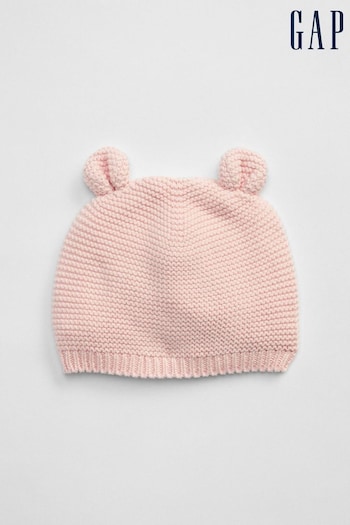 Gap Pink Brannan Bear Ribbed Knit Baby Beanie Hat (R92991) | £8