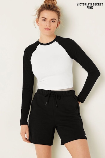 Victoria's Secret PINK Black and White Long Sleeve Crop T-Shirt (R93386) | £20