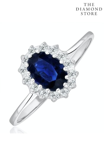 The Diamond Store Blue Sapphire 0.95ct And Diamond 9K White Gold Ring (R94318) | £449