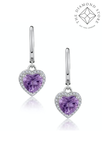 The Diamond Store Purple Stellato Amethyst and Diamond Pave Heart Earrings in 9K White Gold (R94321) | £499