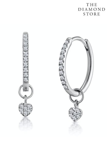 The Diamond Store 9K White Gold Stellato Diamond Encrusted Hoop Heart Earrings 0.11ct (R94324) | £399