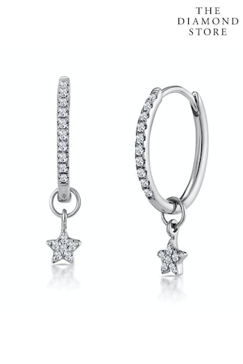 The Diamond Store 9K White Gold Stellato Diamond Encrusted Hoop Star Earrings 0.12ct (R94326) | £399