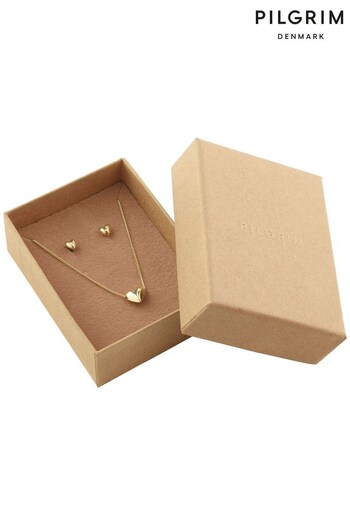 PILGRIM Gold Vernica  Recycled Heart Jewellery Set (R95833) | £30