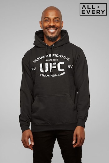 All + Every Black UFC Distressed White Text Logo Men's Hooded Sweatshirt (R95906) | £40
