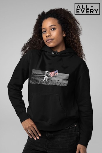 All + Every Black NASA Moon Landing Flag Women's Hooded Sweatshirt (R95928) | £36