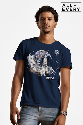 All + Every Navy NASA Take Off Earth Montage Men's T-Shirt (R95935) | £23