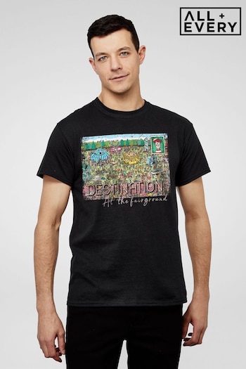 All + Every Black Where's Wally Destination At The Fairground Men's T-Shirt (R95948) | £23