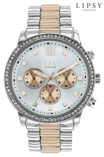 Lipsy London Womens Watch with Diamante, Silver Dial and Rose Gold