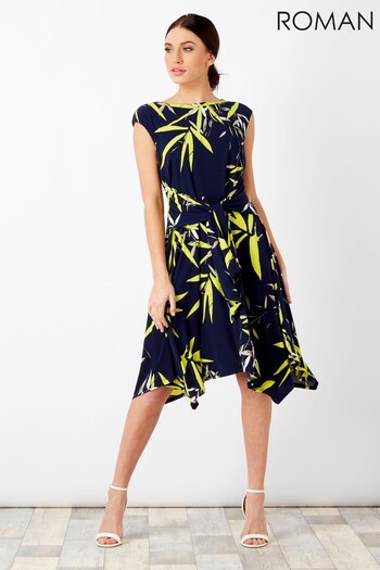 Roman Navy Oriental Fit and Flare Dress (R96279) | £38
