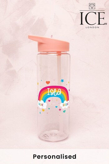 Personalised Fun Rainbow Water Bottle - Light Pink by Ice London (R96974) | £14