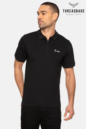 Threadbare Black Script Cotton Short Sleeve Polo Shirt (R97639) | £16
