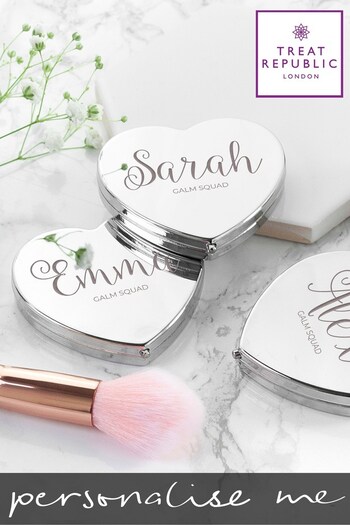Personalised Heart Compact Mirror by Treat Republic (R98302) | £16