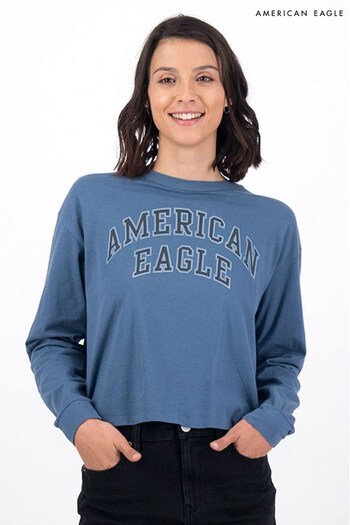 American Eagle Blue Long-Sleeve Graphic T-Shirt (R98331) | £30