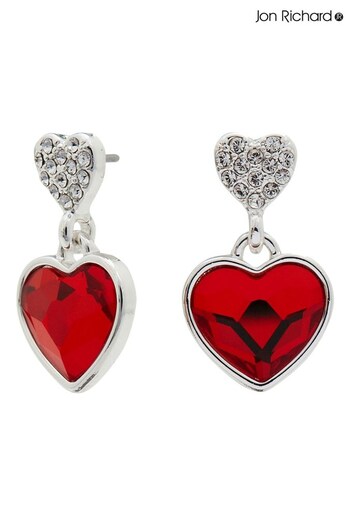 Jon Richard Red Silver Plated Red Dancing Heart Drop Earrings (R98976) | £25