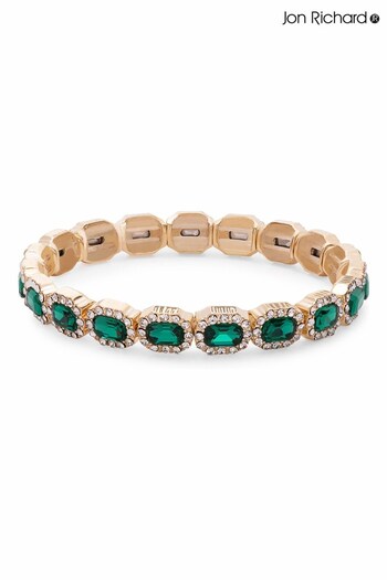 Jon Richard Green Gold Plated Emerald Green Crystal Rectangle Stretch Bracelet (R99038) | £22