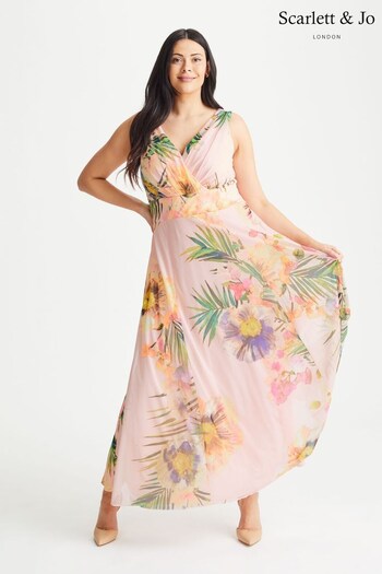 Scarlett & Jo Light Pink Multi Tropical Amelia Print Maxi Dress (RV0821) | £90