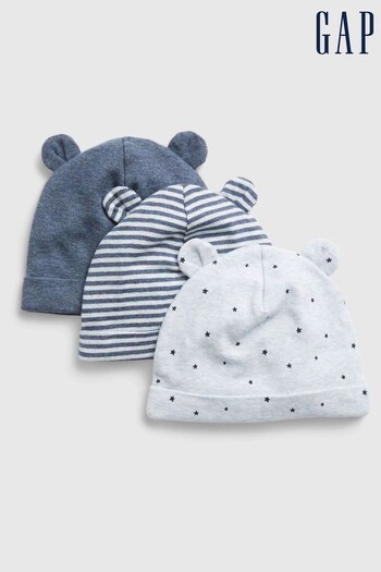 Gap Light Blue Organic Cotton 3 Pack First Favourite Baby Beanie Hats (RY3333) | £10