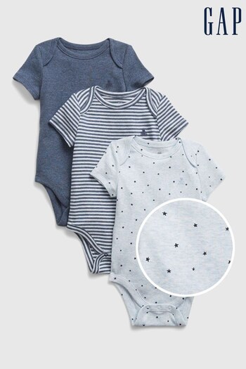 Gap Blue 3 Pack Short Sleeve Baby Bodysuits (RY6066) | £16