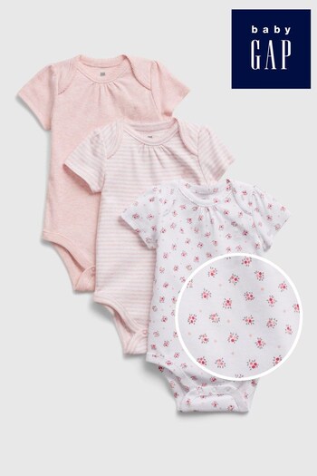 Gap Pink Floral 3 Pack Short Sleeve Baby Bodysuits (RY7074) | £16